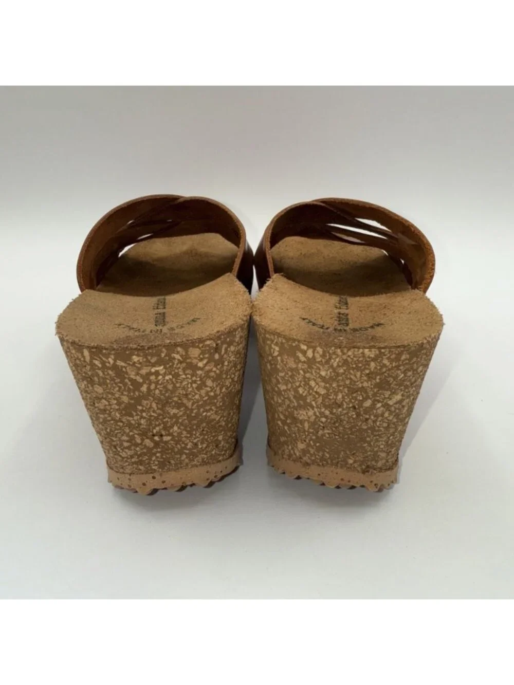 Anna Fidenza Brown Leather Crisscross Wedge Slide Sandals Italy Sz 38/US 7.5-8